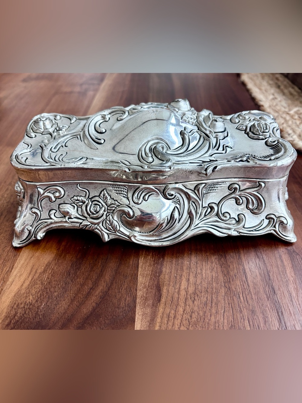 Vintage Wallace Silversmiths Musical Jewelry Box Casket Silverplate Art Nouveau